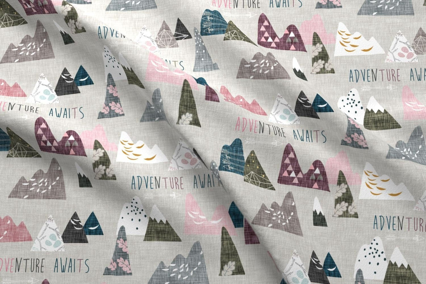 Baby Girls Adventure Swaddle, Plum Mauve Gray Snowy Mountain Swaddle Blanket + Hat or Band