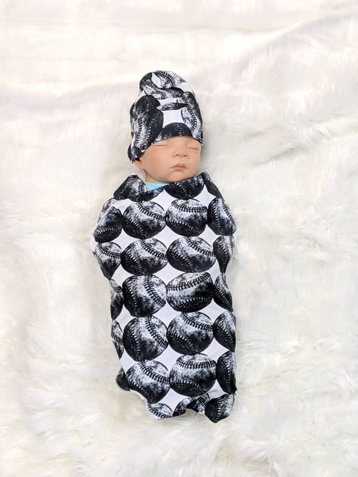 Baseball Baby Swaddle + Hat or Headband,Sports Nursery,Black White Vintage,Receiving Blanket,That My Grandson,Baby Shower
