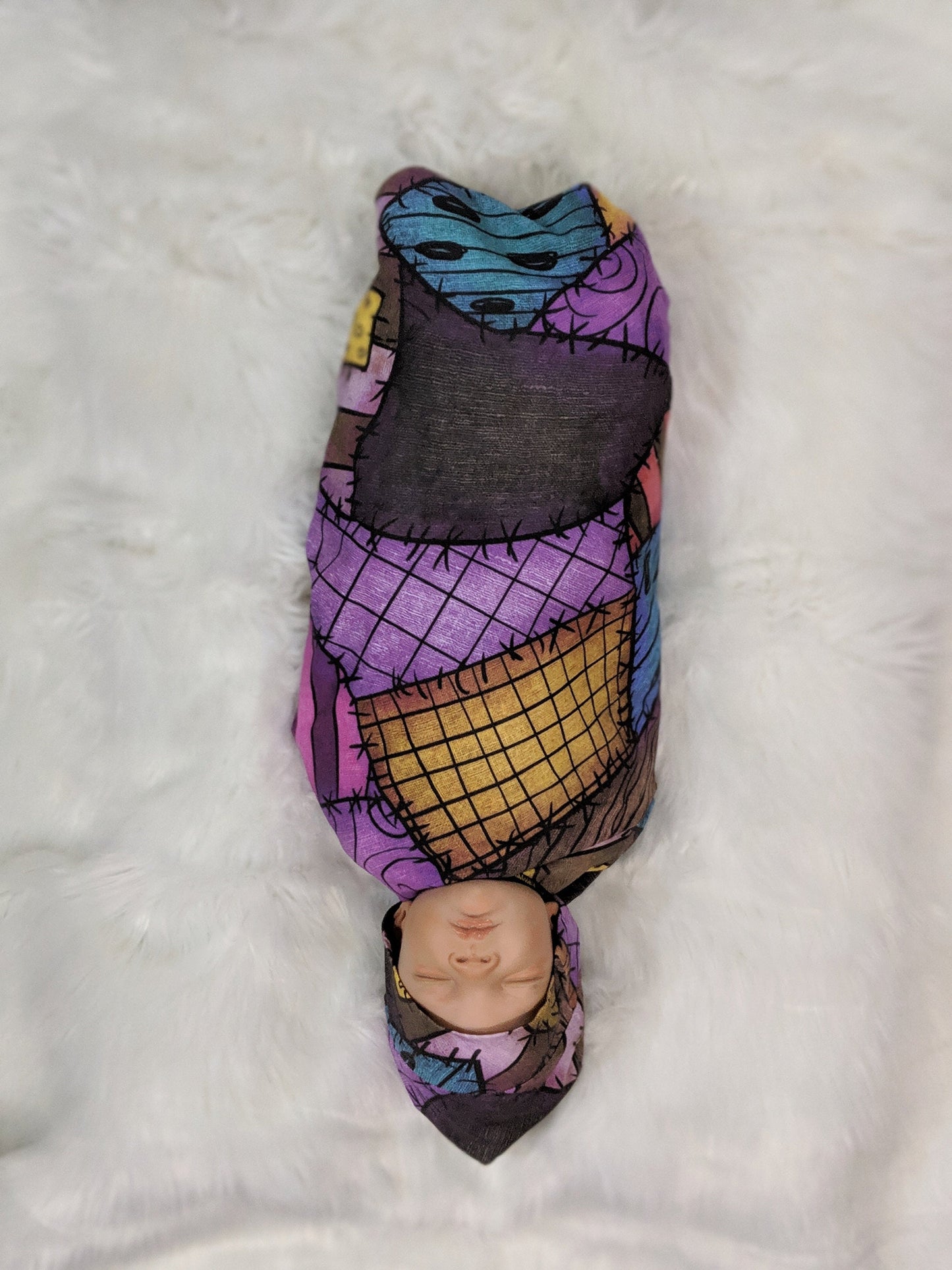 Witchy Baby Swaddle Hat Set - Mystical Mountain Adventure Nursery in Black Cream