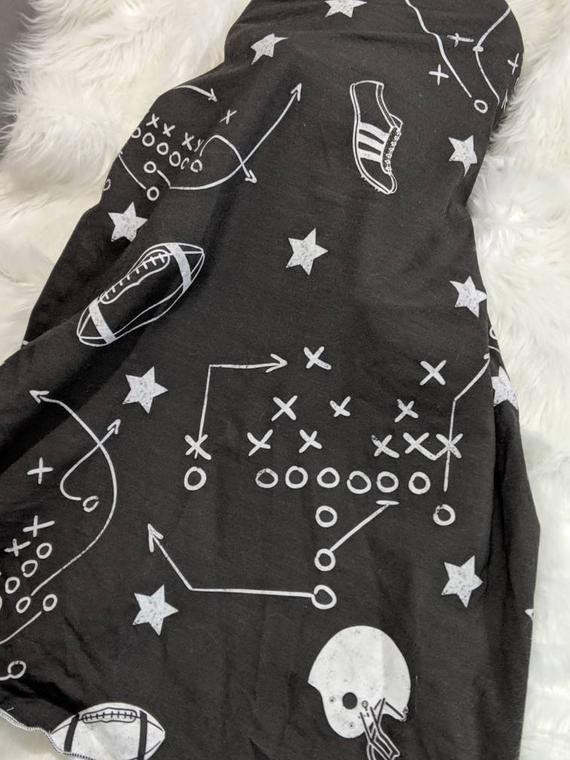 Baby Football Swaddle Set, Baby Blanket in Chalkboard Football + Matching Beanie or Headband,Baby Sports Nursery Decor