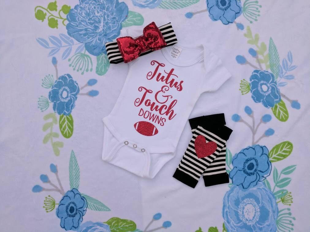 Girls Nebraska Outfit / Tutus & Touchdowns Bodysuit or Tee + Stripe Leg Warmer + Red Sequin Bow,Handmade Outfit,Home,
