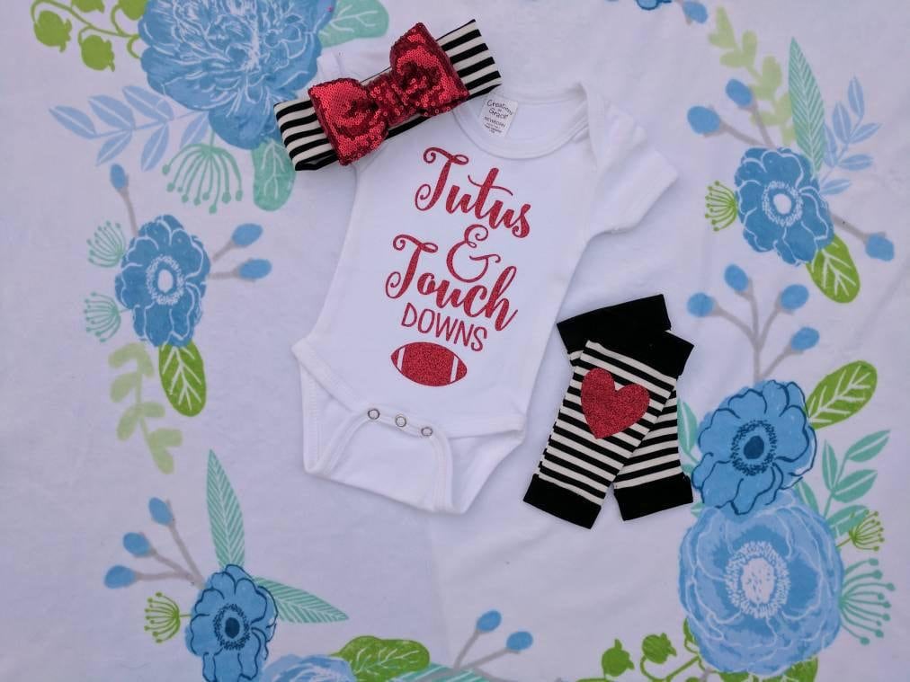 Girls Nebraska Outfit / Tutus & Touchdowns Bodysuit or Tee + Stripe Leg Warmer + Red Sequin Bow,Handmade Outfit,Home,