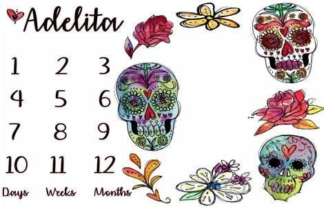 Baby Sugar Skull Milestone Blanket,Custom,Minky of Fleece personalized Skull Baby Blanket,dia de los muertos,Newborn Calendar Blanket