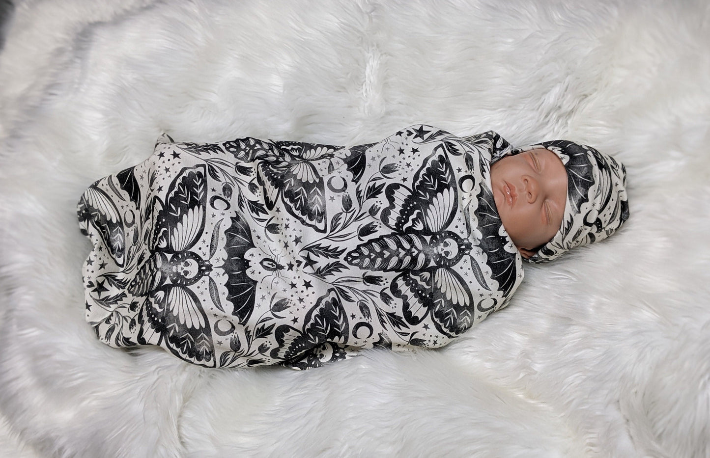 Gothic Baby Moon Magic Swaddle + Hat or Headband,Soft Stretchy Receiving Blanket,Dragonfly Butterfly All Seeing Eye
