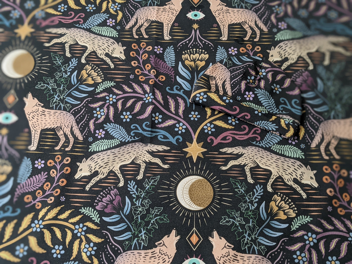Witchy Baby Blanket - Howlin Prowlin Swaddle and Hat Set for Emo Babies featuring Wolves Full Moon and Whimsigoth elements