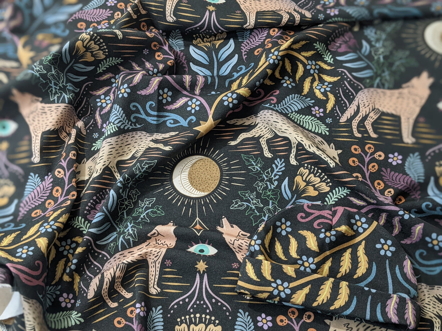 Witchy Baby Blanket - Howlin Prowlin Swaddle and Hat Set for Emo Babies featuring Wolves Full Moon and Whimsigoth elements