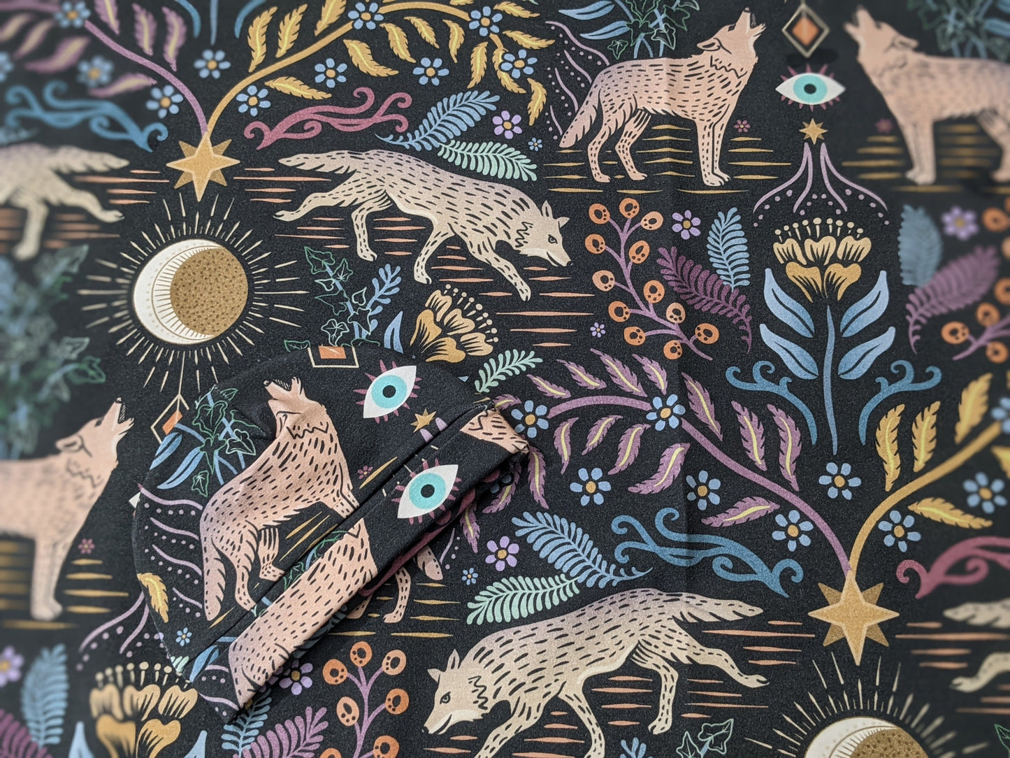 Witchy Baby Blanket - Howlin Prowlin Swaddle and Hat Set for Emo Babies featuring Wolves Full Moon and Whimsigoth elements