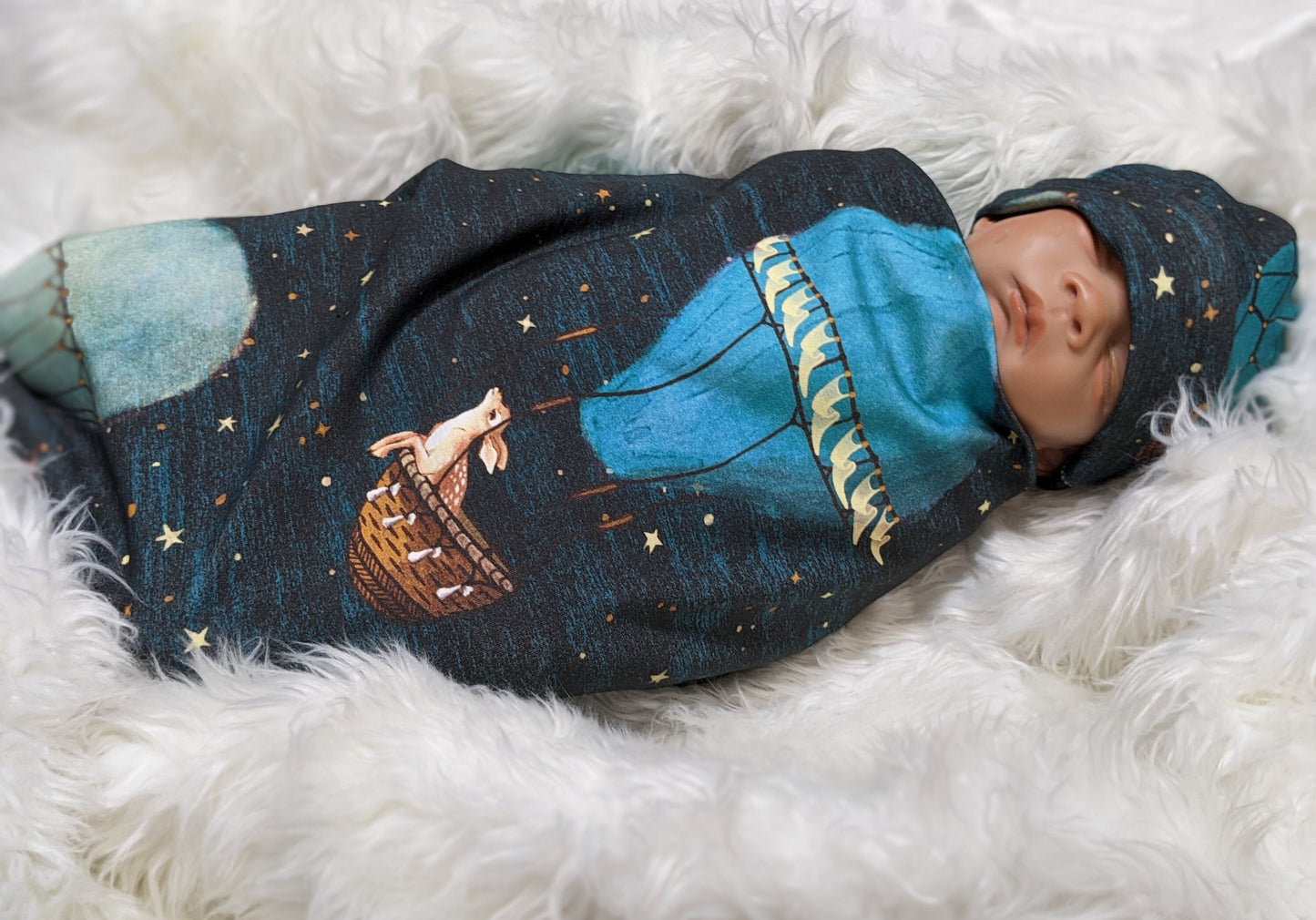 Hot Air Balloon Swaddle + Headband or Hat,Star Baby Blanket,Celestial,Woodland Animal Baby Blanket,Outdoor Adventure Awaits