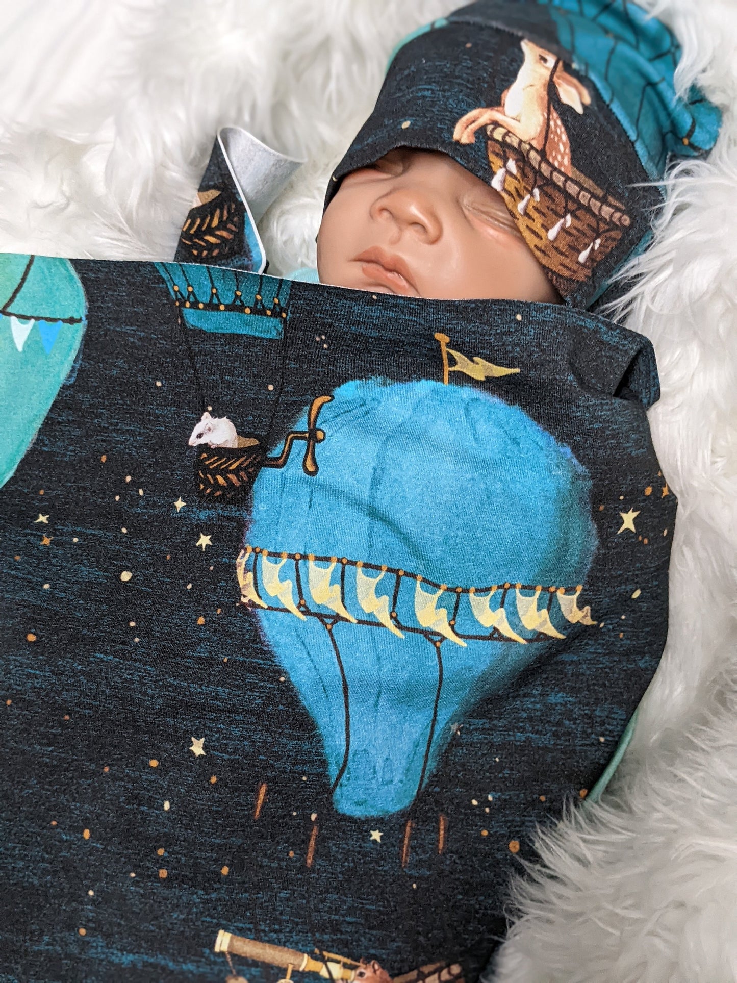 Hot Air Balloon Swaddle + Headband or Hat,Star Baby Blanket,Celestial,Woodland Animal Baby Blanket,Outdoor Adventure Awaits
