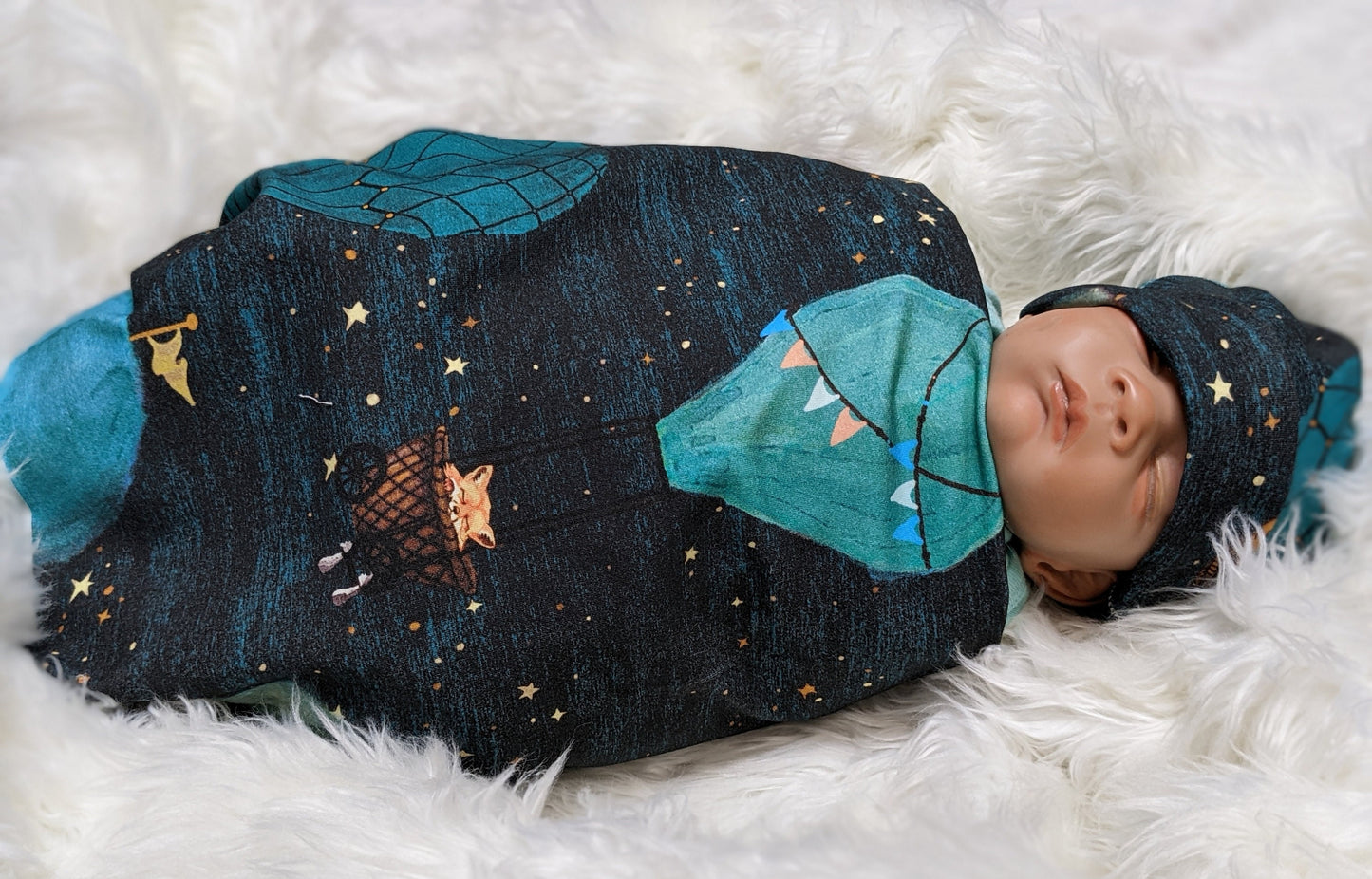 Hot Air Balloon Swaddle + Headband or Hat,Star Baby Blanket,Celestial,Woodland Animal Baby Blanket,Outdoor Adventure Awaits