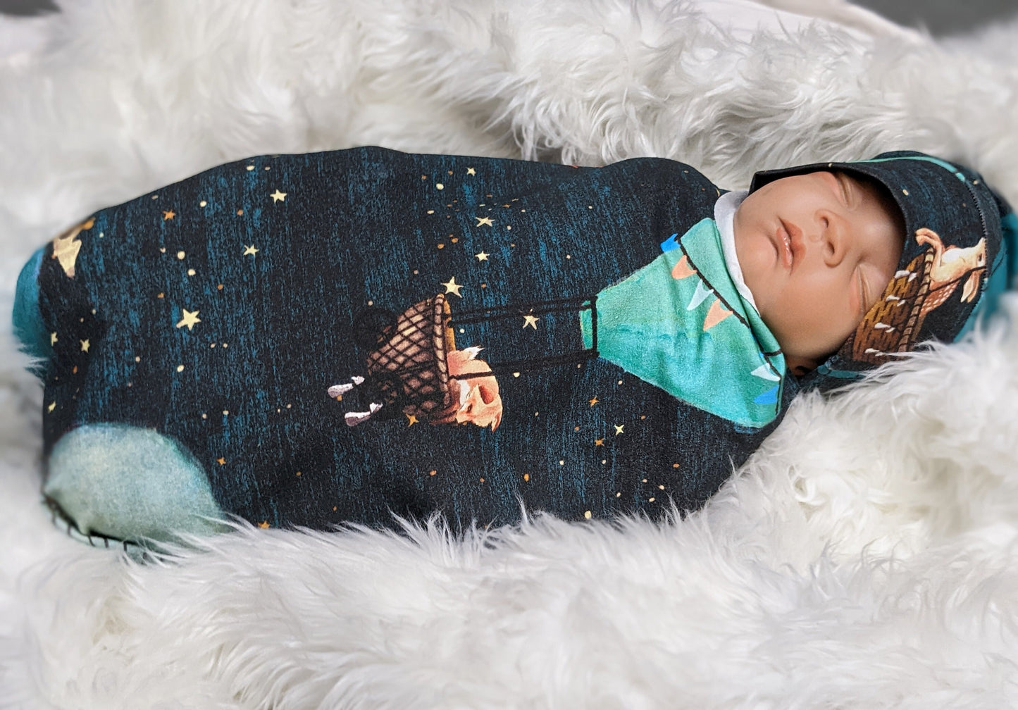 Hot Air Balloon Swaddle + Headband or Hat,Star Baby Blanket,Celestial,Woodland Animal Baby Blanket,Outdoor Adventure Awaits