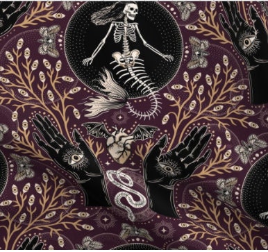 Goth Baby Blanket,Mermaid Skeleton Botanicals Swaddle + Hat or Band,Emo Newborn,Halloween Skull Swaddle