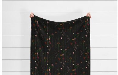 Goth Baby Blanket + Matching Headband or Hat,Vertical Floral Springs Charcoal,Emo Baby Stuff,Grunge,Gray Floral Botanicals
