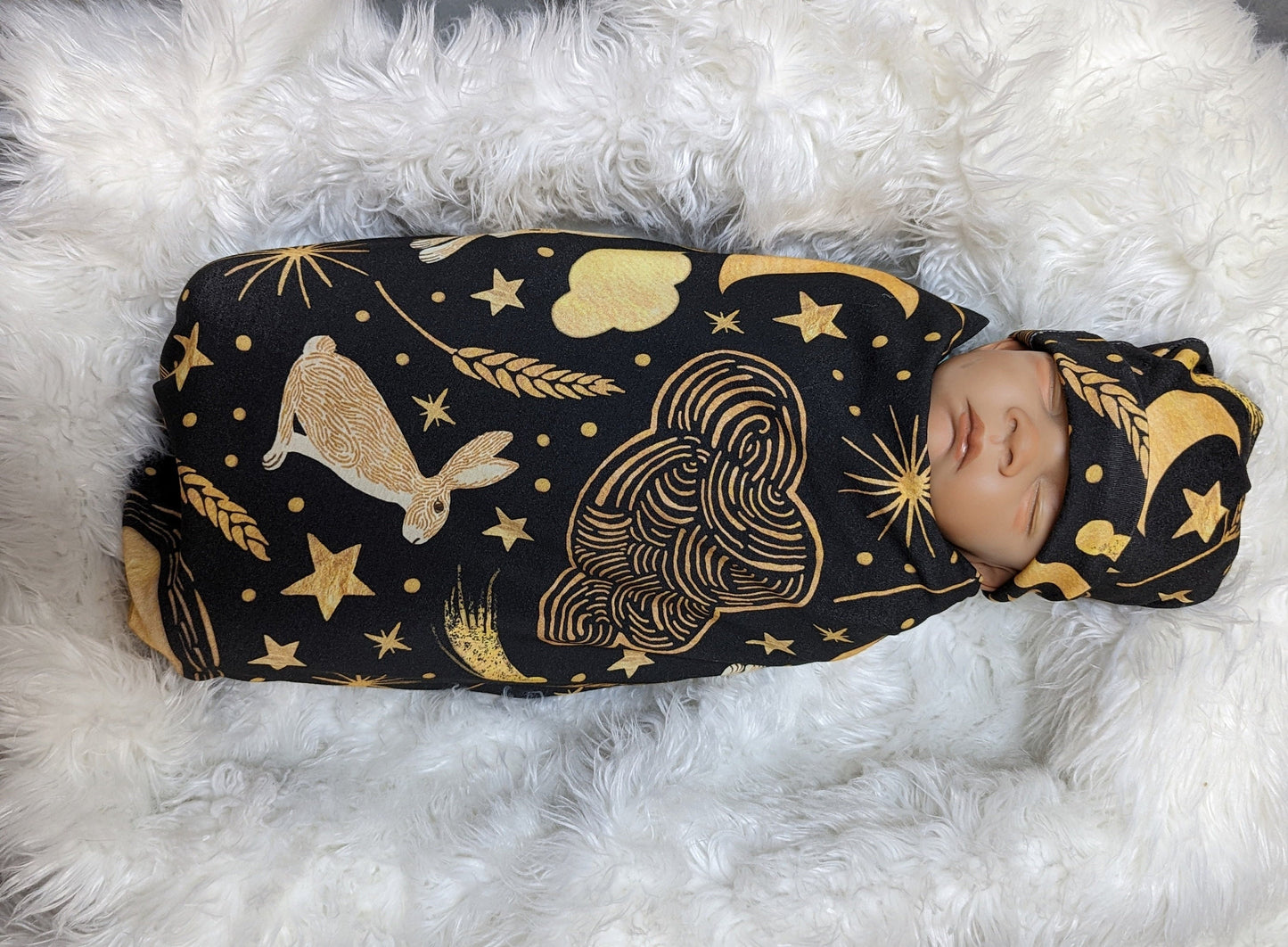 Witchy Baby Wrap with Celestial Moon Stars Swaddle Set - Perfect for Your Boho Moon Nursery