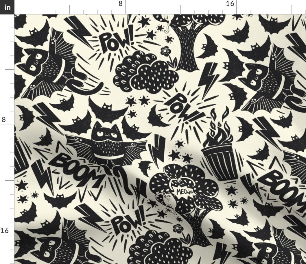 Superhero Baby Blanket with Sidekick Swaddle Hat or Headband - Cat Black White Comic Book Bat Alt Baby Gift