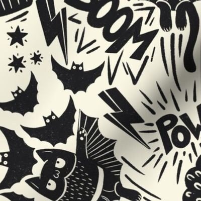 Superhero Baby Blanket with Sidekick Swaddle Hat or Headband - Cat Black White Comic Book Bat Alt Baby Gift