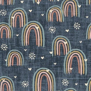 Boho Rainbow Baby Swaddle,Hippie Baby,Muted Blue Hearts,Modern Boho Baby Nursery,Newborn Baby Wrap Hat,Earth Tones Rainbow Decor