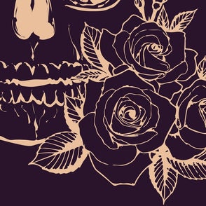 Goth Baby Clothing,Roses Skull Swaddle + Headband or Hat, Peach on Eggplant,Day of the Dead,Pastel Goth Clothing,Spooky baby gift