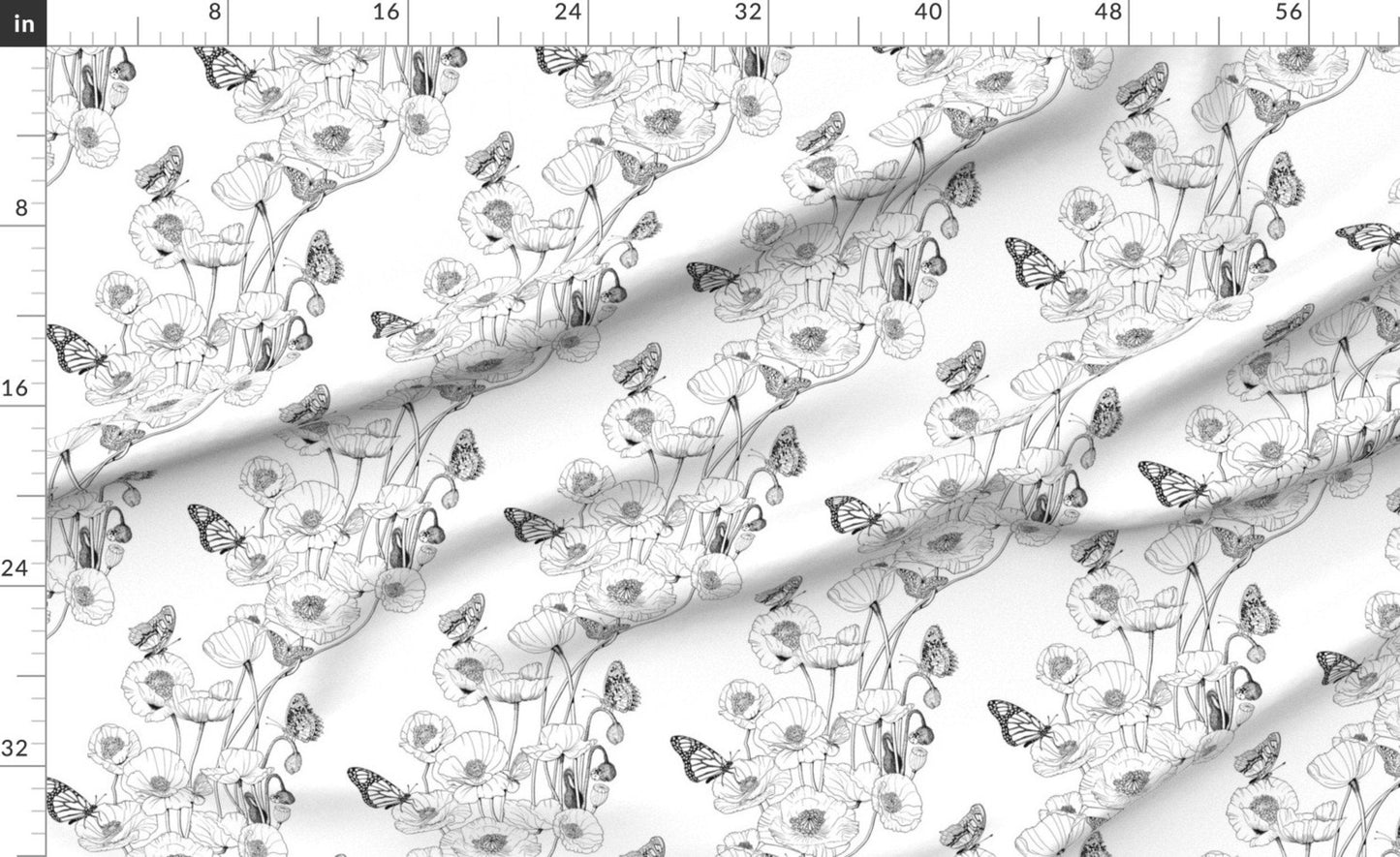 Black White Poppies and Butterflies Swaddle Blanket with Bow or Band - Floral Baby Blanket in Retro Style - Nature-Inspired