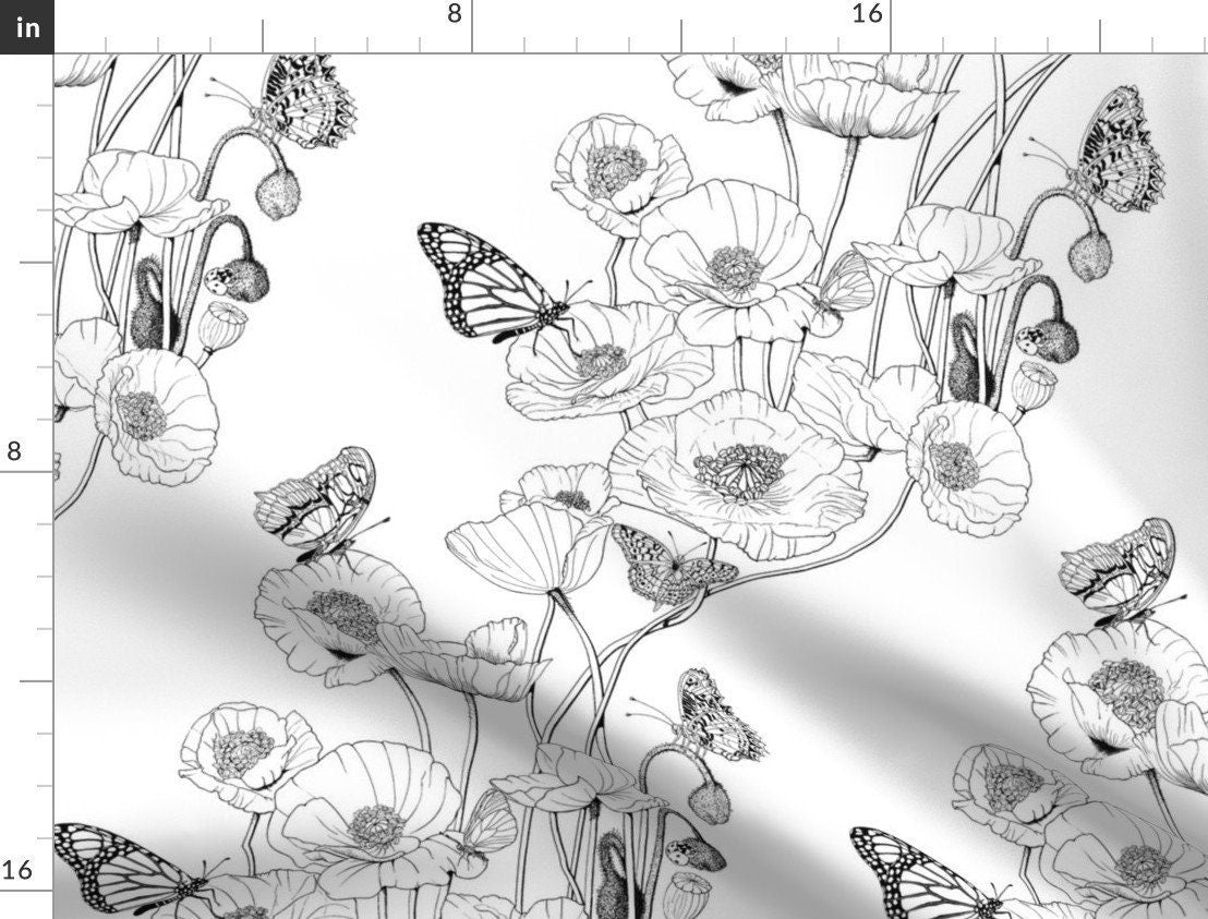 Black White Poppies and Butterflies Swaddle Blanket with Bow or Band - Floral Baby Blanket in Retro Style - Nature-Inspired