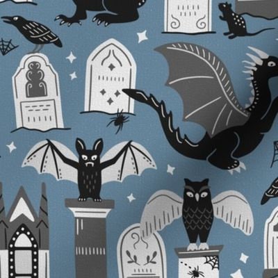 Dragon Baby Swaddle + Hat or Band,WhimsiGoth Baby Stuff,Fantasy Nursery,Gryphon Cat Goth Baby,Blue Slate Soft & Stretch,Bats,