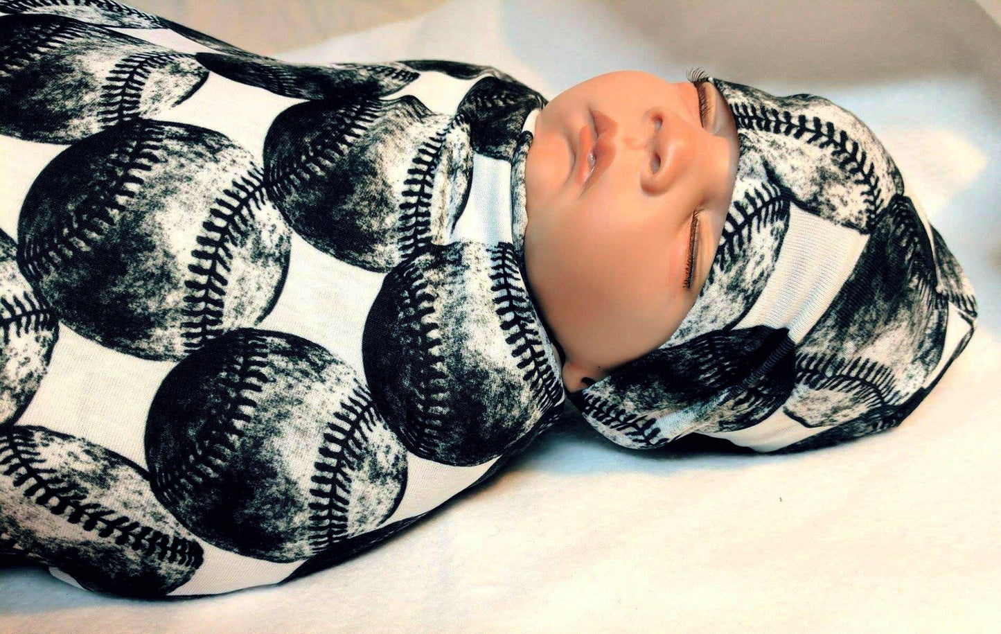 Baseball Baby Swaddle + Hat or Headband,Sports Nursery,Black White Vintage,Receiving Blanket,That My Grandson,Baby Shower