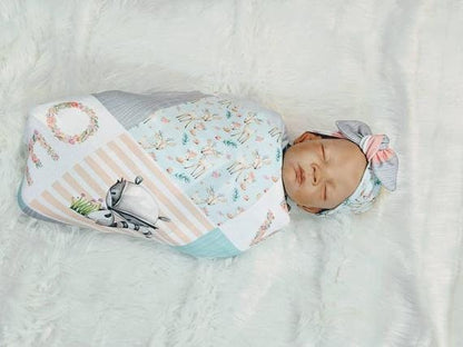 Green Leaves Baby Blanket, Eucalyptus & Sage Swaddle + Hat or Headband,Watercolor Nature Baby,Scandi Nursery,Foliage Greenery