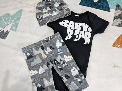 Newborn Coming Home Outfit,Adventure Awaits Pant + Hat or Band + Personal Bodysuit