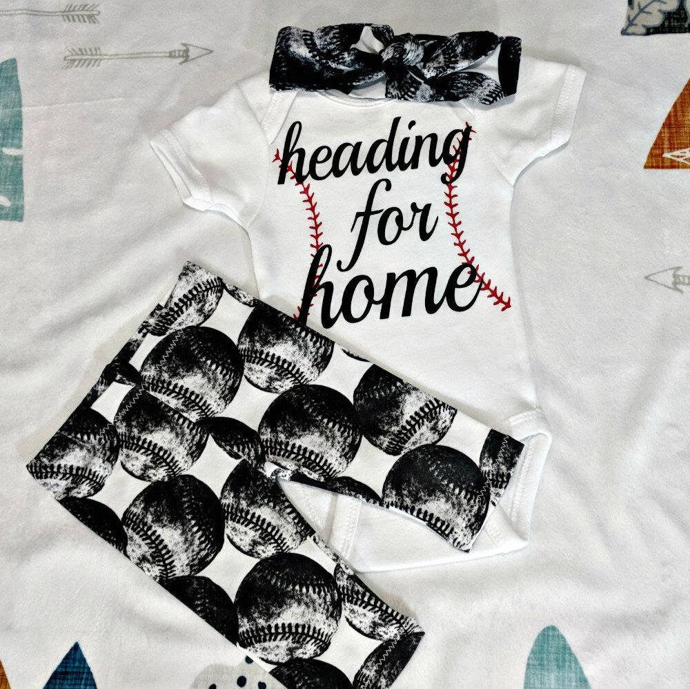 Baby Baseball Clothing,Custom Bodysuit + Black White Baseball Pant + Hat or Headband