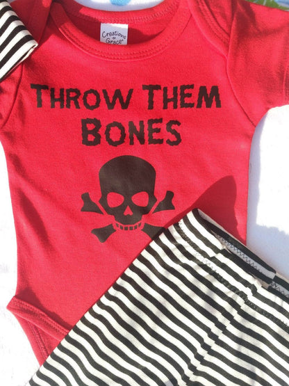 Kids Nebraska Outfit / Black White Stripe Joggers + Beanie or Headband + Throw Them Bones Bodysuit or Tee,Handmade Baby Gift,Toddler Neb