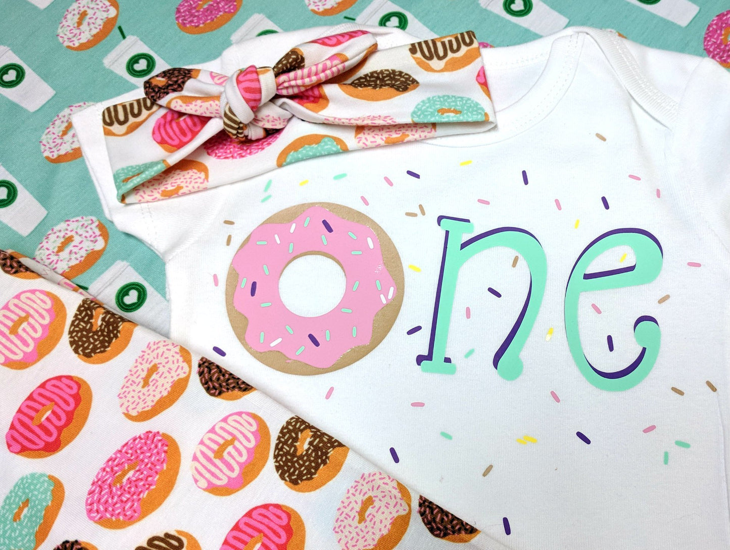 Girls Custom Donut Outfit,Frosted Donut Legging,Headband + Custom Birthday Shirt or Bodysuit,Personalized Shirt