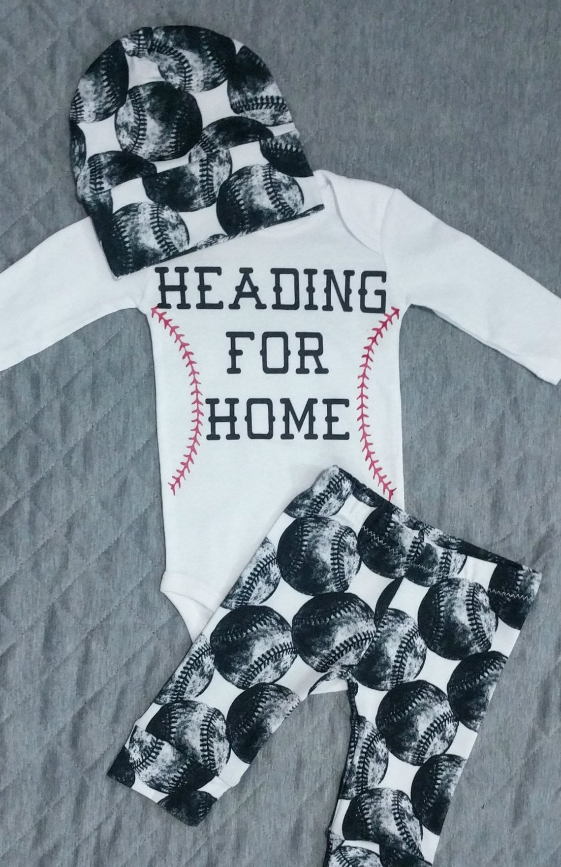 Baby Baseball Clothing,Custom Bodysuit + Black White Baseball Pant + Hat or Headband