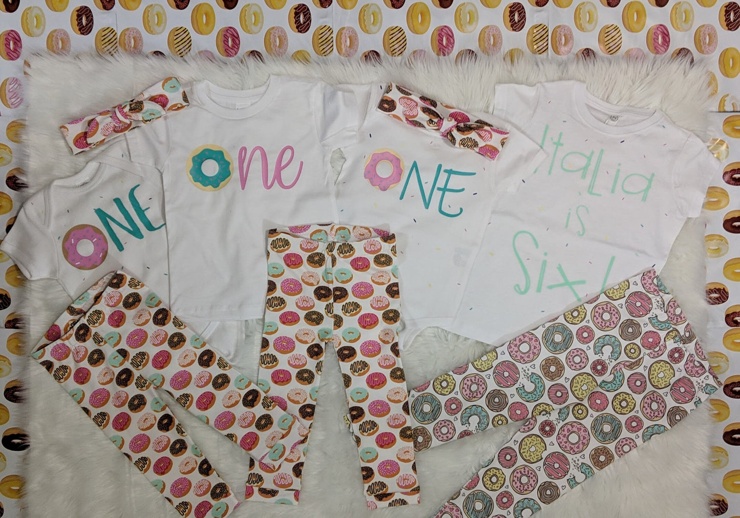 Girls Custom Donut Outfit,Frosted Donut Legging,Headband + Custom Birthday Shirt or Bodysuit,Personalized Shirt