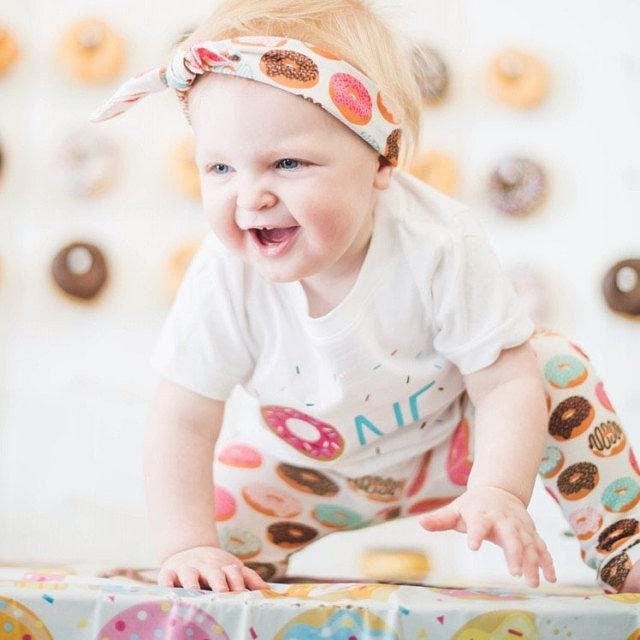 Girls Custom Donut Outfit,Frosted Donut Legging,Headband + Custom Birthday Shirt or Bodysuit,Personalized Shirt