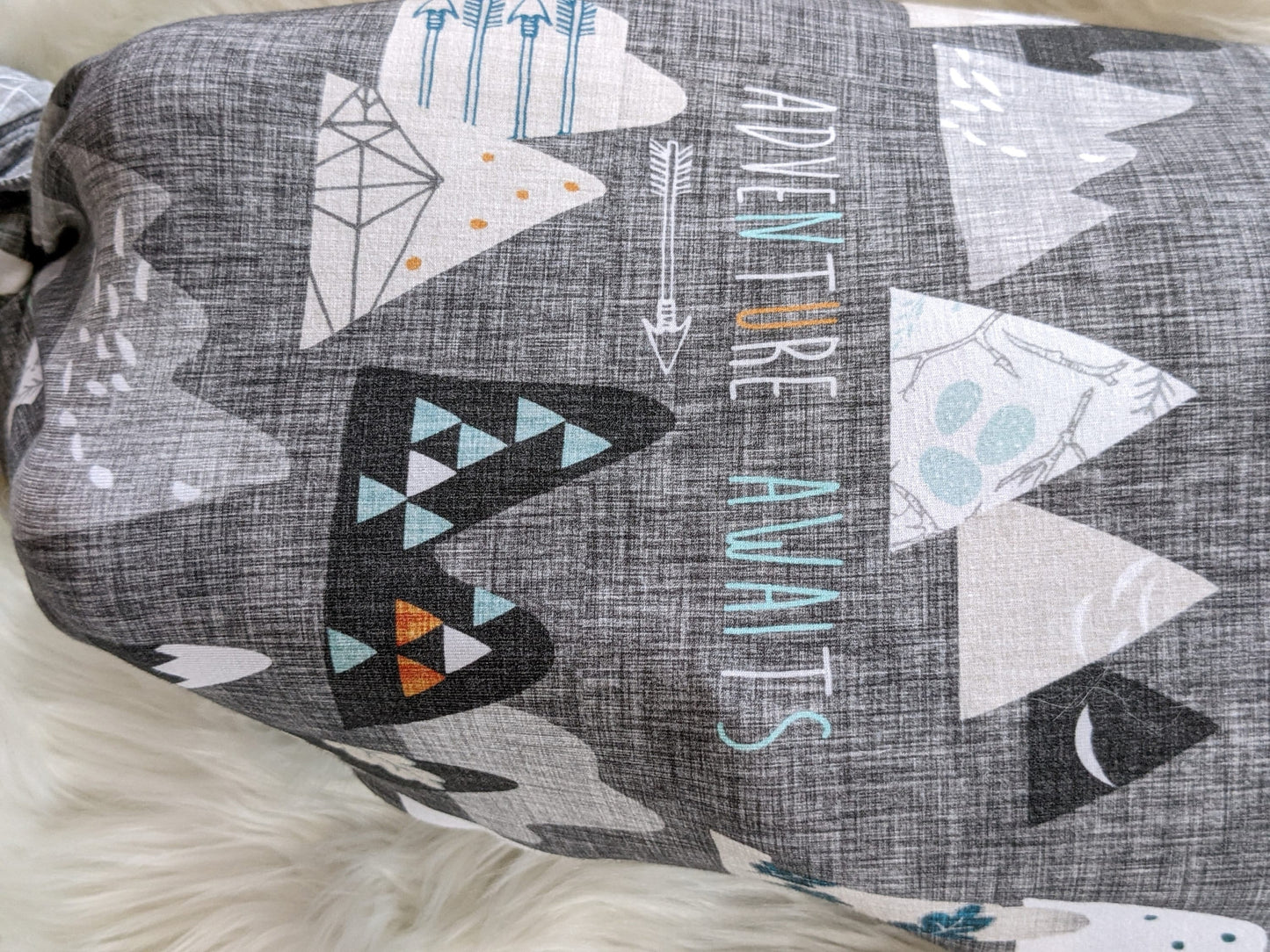 Adventure Awaits Mountain Baby Blanket + Matching Hat or Headband in Charcoal Gray,Outdoorsy,Whimsy