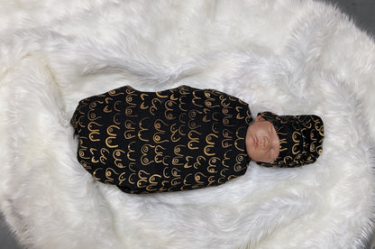 Boob Blanket,Baby Nursing Blanket + Headband or Hat in Gold Boobies on Black