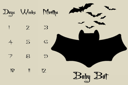 Goth Baby Milestone Blanket,Baby Bat on Taupe Minky or Fleece