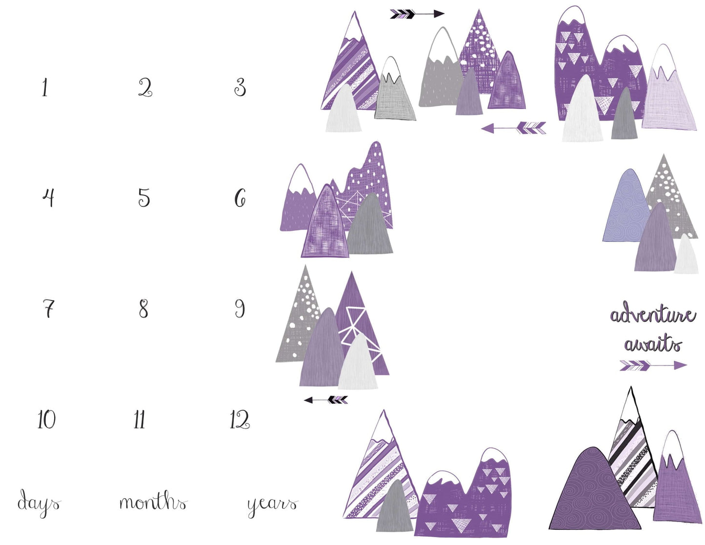 Purple Baby Blanket,Adventure Awaits Milestone Blanket Purple Mountain