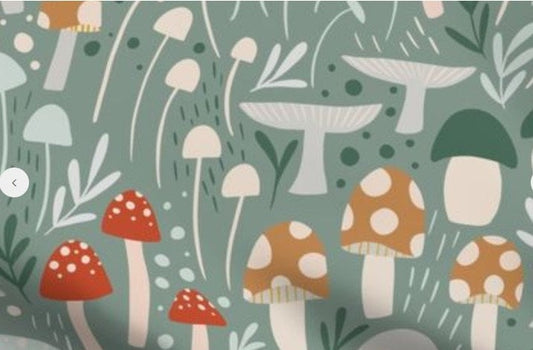 Mushroom Baby Blanket,Woodland Swaddle + Hat or Band,Green Gray Earth Tone Fungi Nursery,Nordic Decor,Cottagecore Nursery, Toadstool
