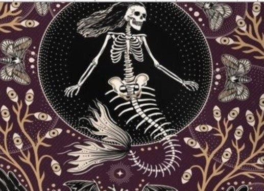 Goth Baby Blanket,Mermaid Skeleton Botanicals Swaddle + Hat or Band,Emo Newborn,Halloween Skull Swaddle