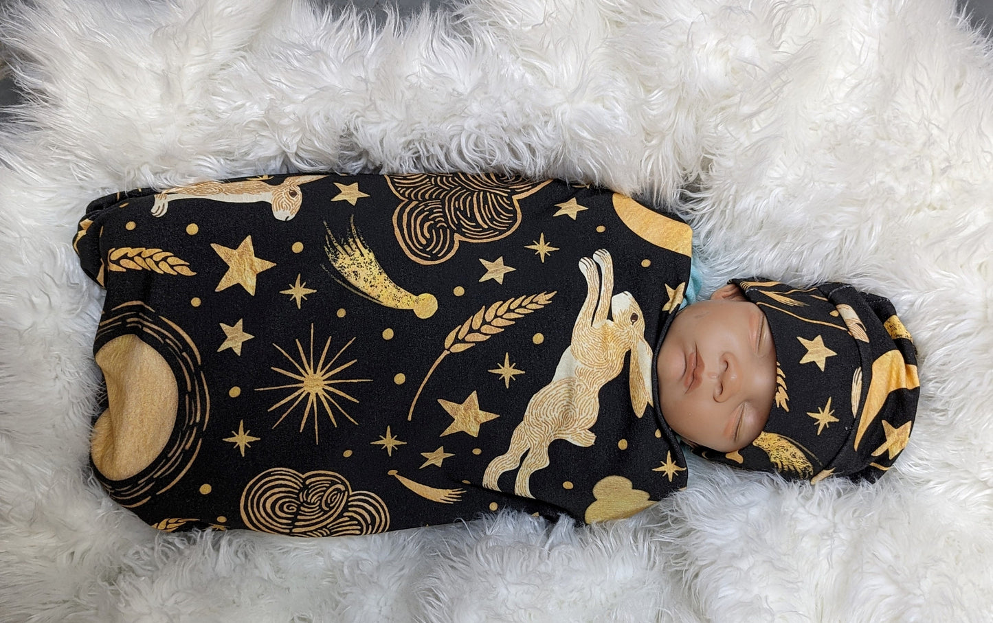 Witchy Baby Wrap with Celestial Moon  Stars Swaddle Set - Perfect for Your Boho Moon Nursery