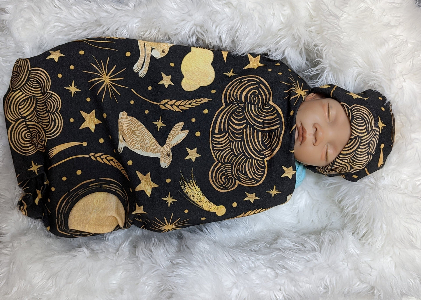 Witchy Baby Wrap with Celestial Moon  Stars Swaddle Set - Perfect for Your Boho Moon Nursery