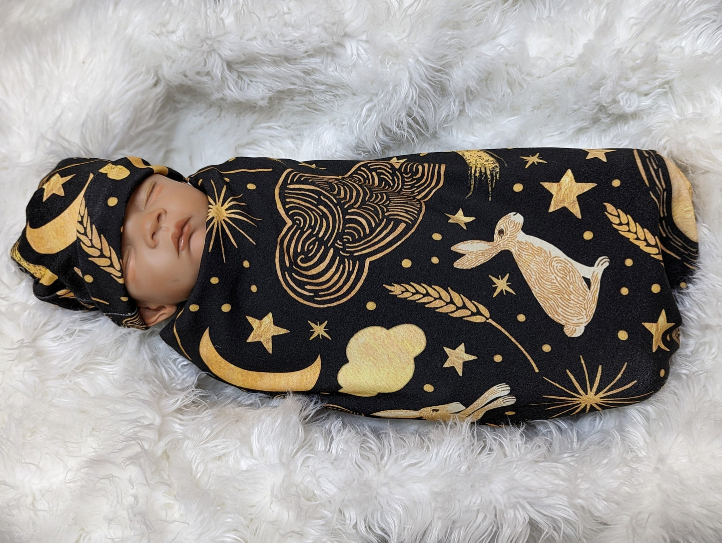 Witchy Baby Wrap with Celestial Moon  Stars Swaddle Set - Perfect for Your Boho Moon Nursery