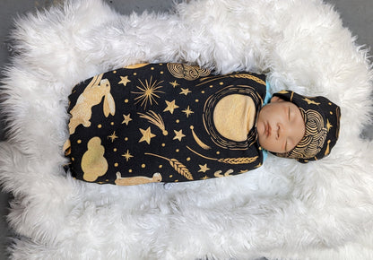 Witchy Baby Wrap with Celestial Moon  Stars Swaddle Set - Perfect for Your Boho Moon Nursery