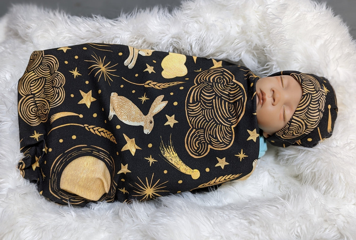 Witchy Baby Wrap with Celestial Moon  Stars Swaddle Set - Perfect for Your Boho Moon Nursery