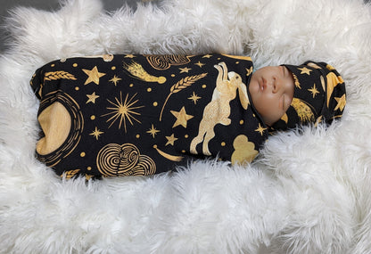 Witchy Baby Wrap with Celestial Moon  Stars Swaddle Set - Perfect for Your Boho Moon Nursery