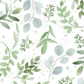 Green Leaves Baby Blanket, Eucalyptus & Sage Swaddle + Hat or Headband,Watercolor Nature Baby,Scandi Nursery,Foliage Greenery