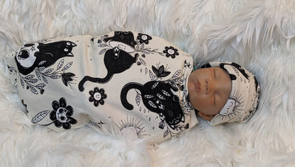 Goth Baby Stuff,Real Cool Cat + Headband or Hat,Kawaii Emo Baby,Whimisigoth psychedelic third eye,Mushroom Baby Blanket,
