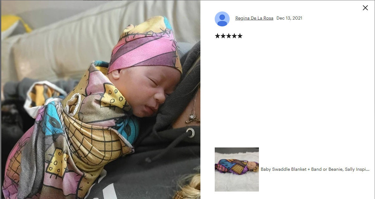 Goth Baby Swaddle Blanket + Matching Headband or Cuffed Beanie in Sally Rag Doll Scraps,Nightmare Goth Baby,Halloween Swaddle