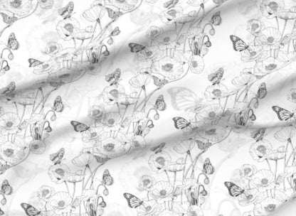 Black  White Poppies and Butterflies Swaddle Blanket with Bow or Band - Floral Baby Blanket in Retro Style - Nature-Inspired